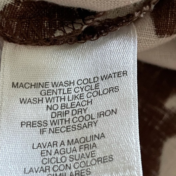 Jones New York 100% Linen Jacket Chocolate Brown & White Leaf Print Size S - Picture 7 of 8